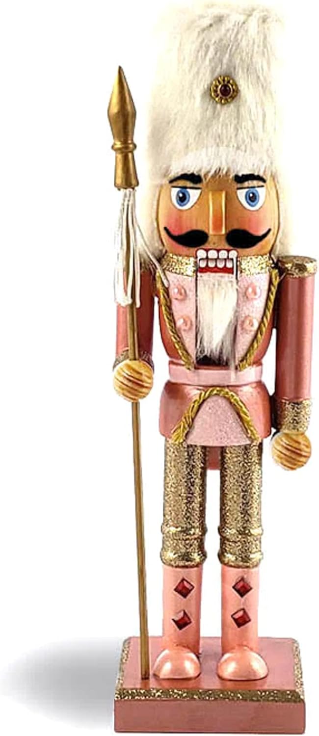 Nutcrackers - Nutcracker Ballet Gifts, Christmas Nutcracker Soldier, Wooden Figure Decoration with Rose Gold Uniform and White Hat for Holiday Home Decor, Ideal Xmas Ornaments, 10 Inch