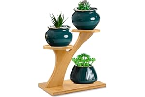 XXXFLOWER Bamboo Plant Stand ,3 Tiers Indoor Succulent Windowsill Shelf - Small Tabletop Plant Holder for Home, Office, Living Room, Bedroom Decoration 1pc