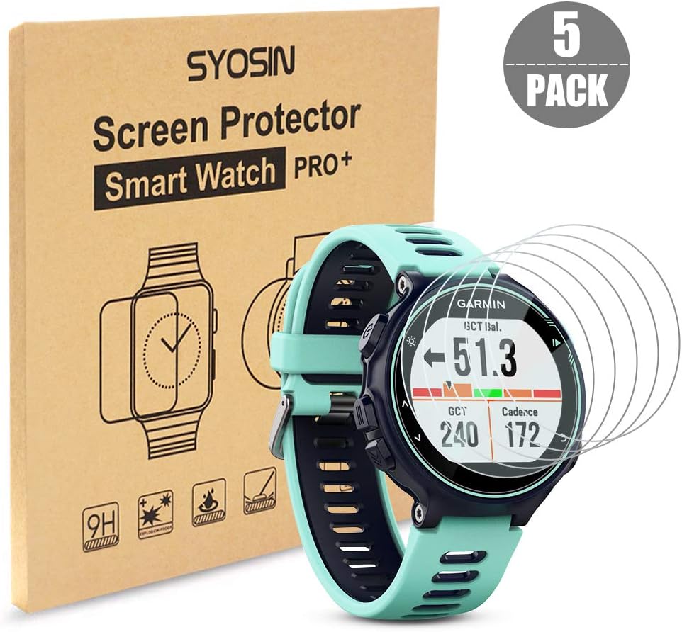 SYOSIN 5-Pack Compatible with Garmin Forerunner 735XT Tempered Glass Screen Protector Anti-scratch Bubble-free HD-clear Protective Film [0.3mm 2.5D High Definition 9H]