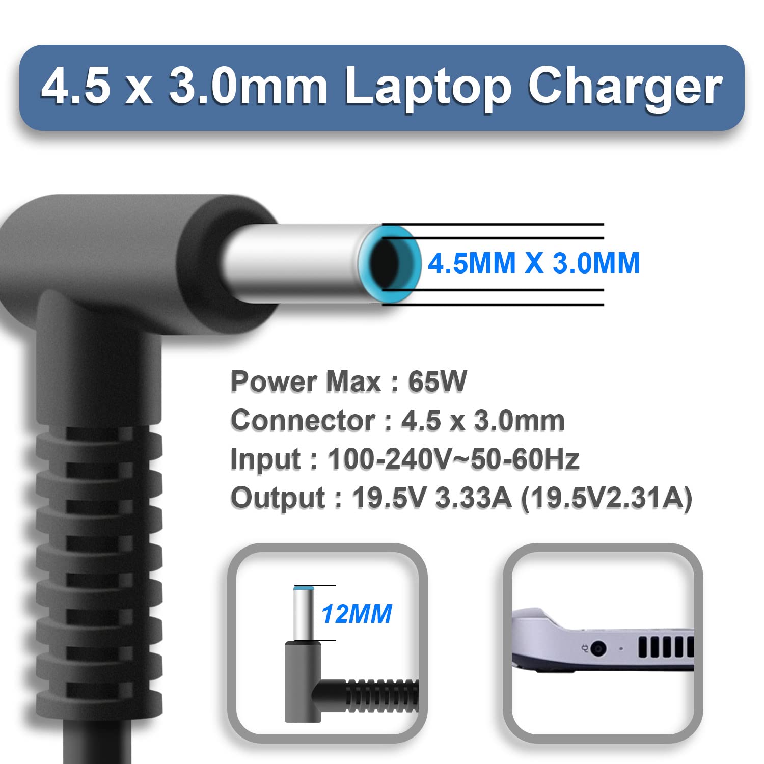 65W 45W Laptop Ladegerät Netzteil 19,5 V 3,33 A für Hp Laptop Ladekabel Elitebook 840 850 G8 Pavilion X360 11 13 14 15 17 Envy Probook 430 450 250 G3 G4 G5 G6 ANTWELON Netzteil AC Adapter 4,5mm 4
