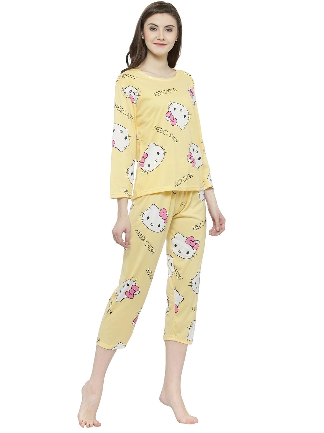 n-gal women printed nightwear pajama loungewear set - nayn48-yellow