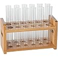 Lily's Home Bamboo Test Tube Vial Shot Glasses Holder Rack, Great as Pen Stand, Made from Bamboo with Built-in Handle, Rack O