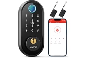 Smart Lock, SMONET Fingerprint Door Lock Smart Deadbolt Keyless Entry - Electronic Digital Keypad with Biometric Fingerprint, Smartphone App Auto Lock Bluetooth Keys Fobs Smartlock for Alexa, Home