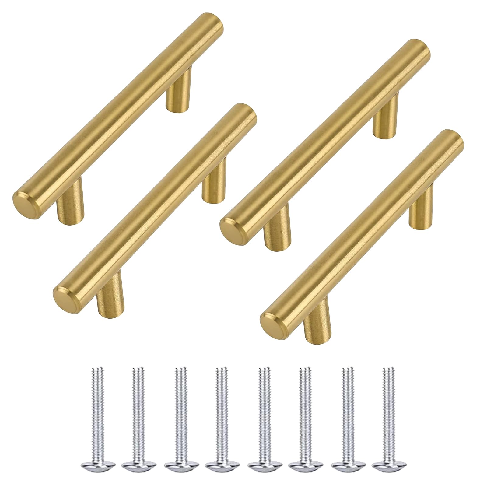 DXPETA 4 PCS 96mm Gold T Bar Kitchen Cabinet Handles, Stainless Steel & Brass, Modern Style, Easy to Install, Suitable for Cabinet, Drawer, Cupboard