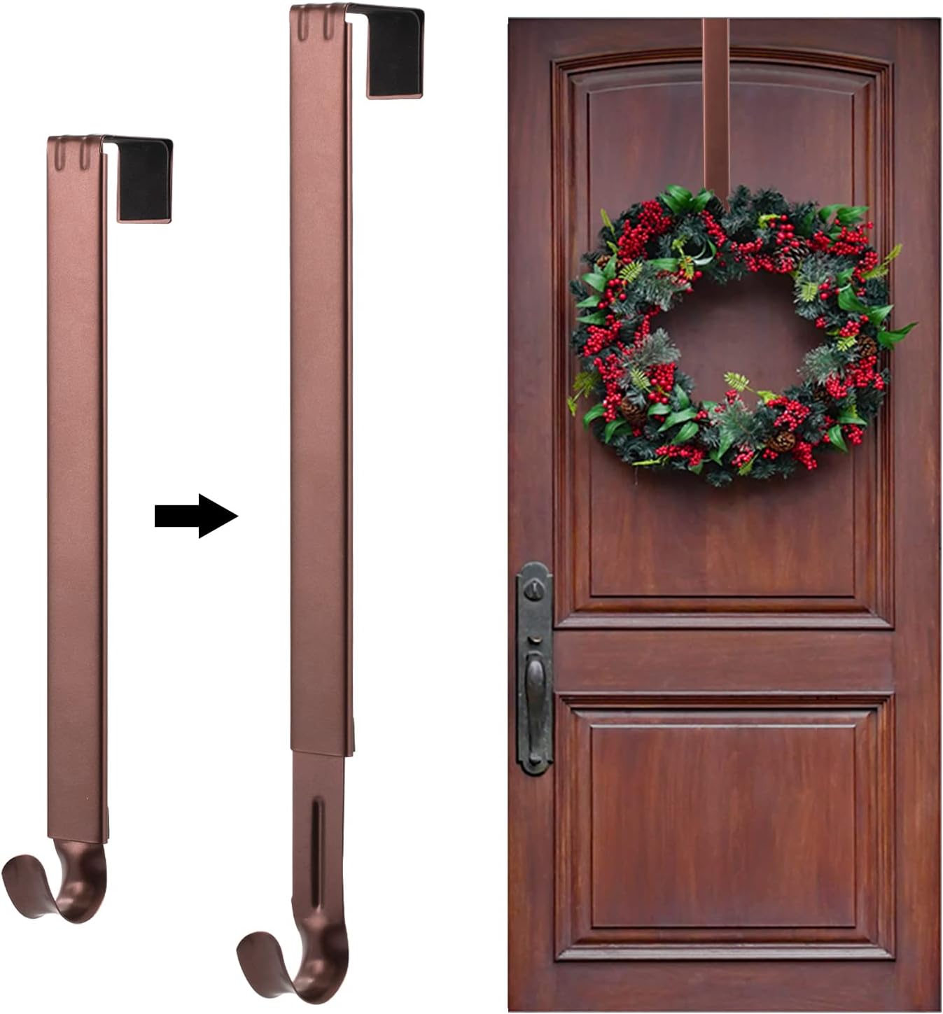 Wreath Hangers - Larchio Wreath Hangers for Front Door, Adjustable Wreath Door Hanger Hook from 15 to 25 inch Over The Door Christmas Hanger for Christmas Wreath Decorations