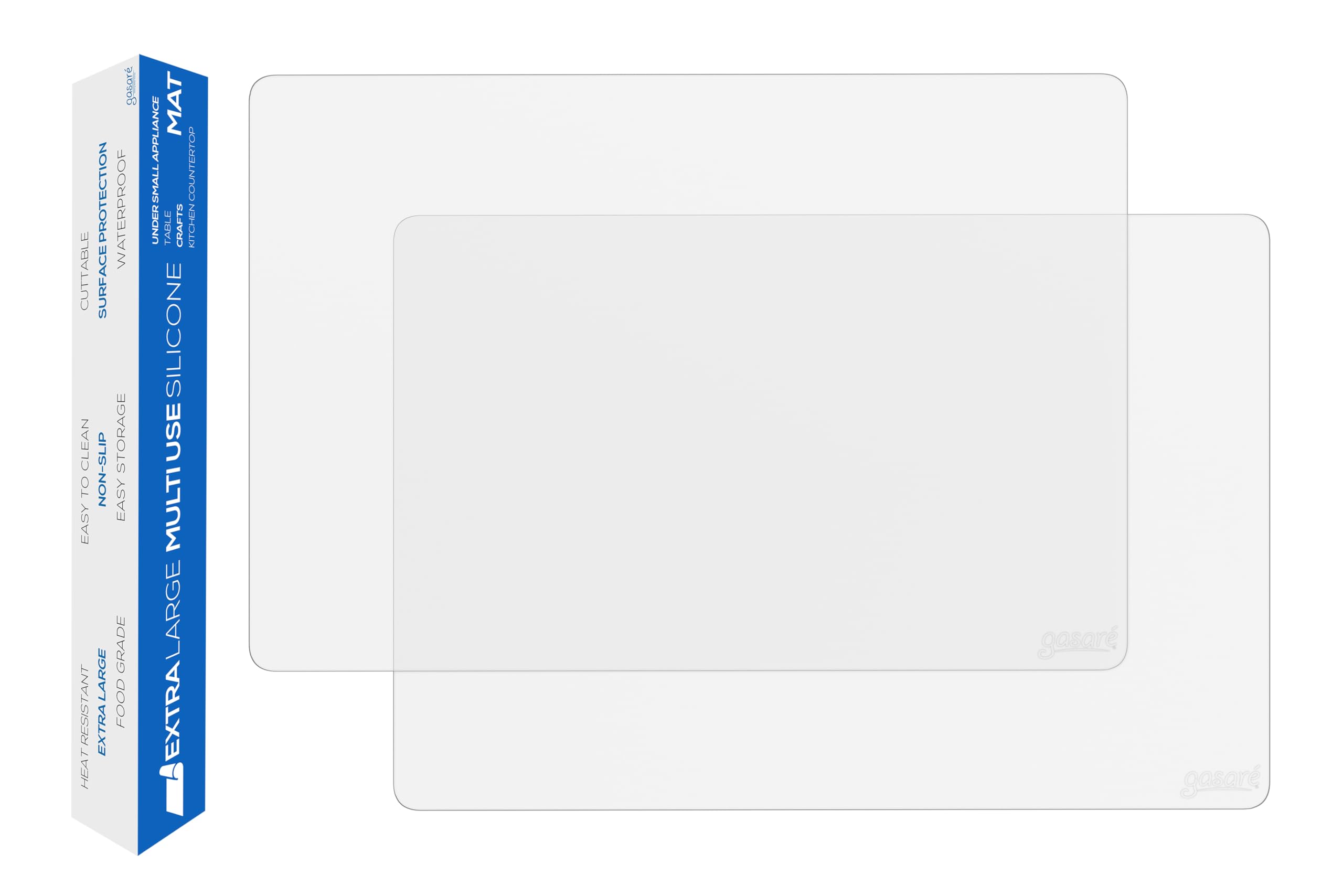 gasare, Extra Large, Thicker, Heat Resistant Mats, Countertop Protector, Silicone Mats for Kitchen Counter, Non Slip, Waterproof, Washable, 25 x 17 Inches x 1.4 mm, Set of 2, Translucent