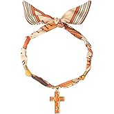 DoDoBeads Cross Scarf Necklace for Women, Bandana Necklace with Chunky Cross and Paperclip Chain, Stainless-Steel Non Tarnish Gold, Fashion Jewelry Gift