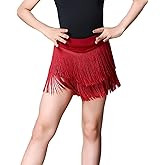 BK FASO Girls Kids Fringe Latin Dance Hip Skirt Mini Layered Tassel Swing Skirt Ballroom Tango Performance