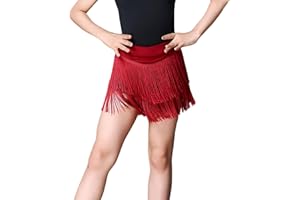 BK FASO Girls Kids Fringe Latin Dance Hip Skirt Mini Layered Tassel Swing Skirt Ballroom Tango Performance