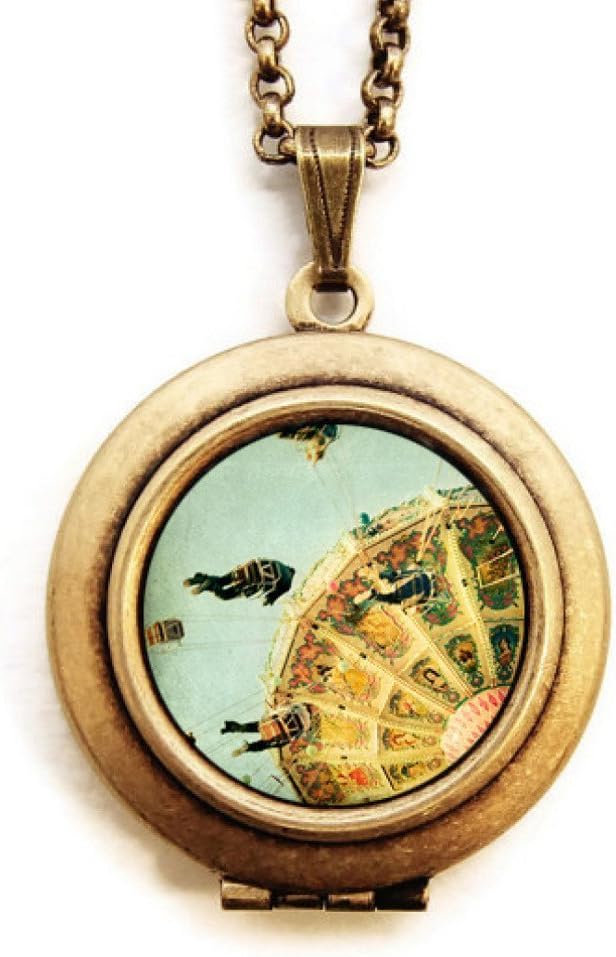 Dearest Mine Women's Brass Plated"Swing Set" Carnival Petite Photo Locket Necklace 18 inches
