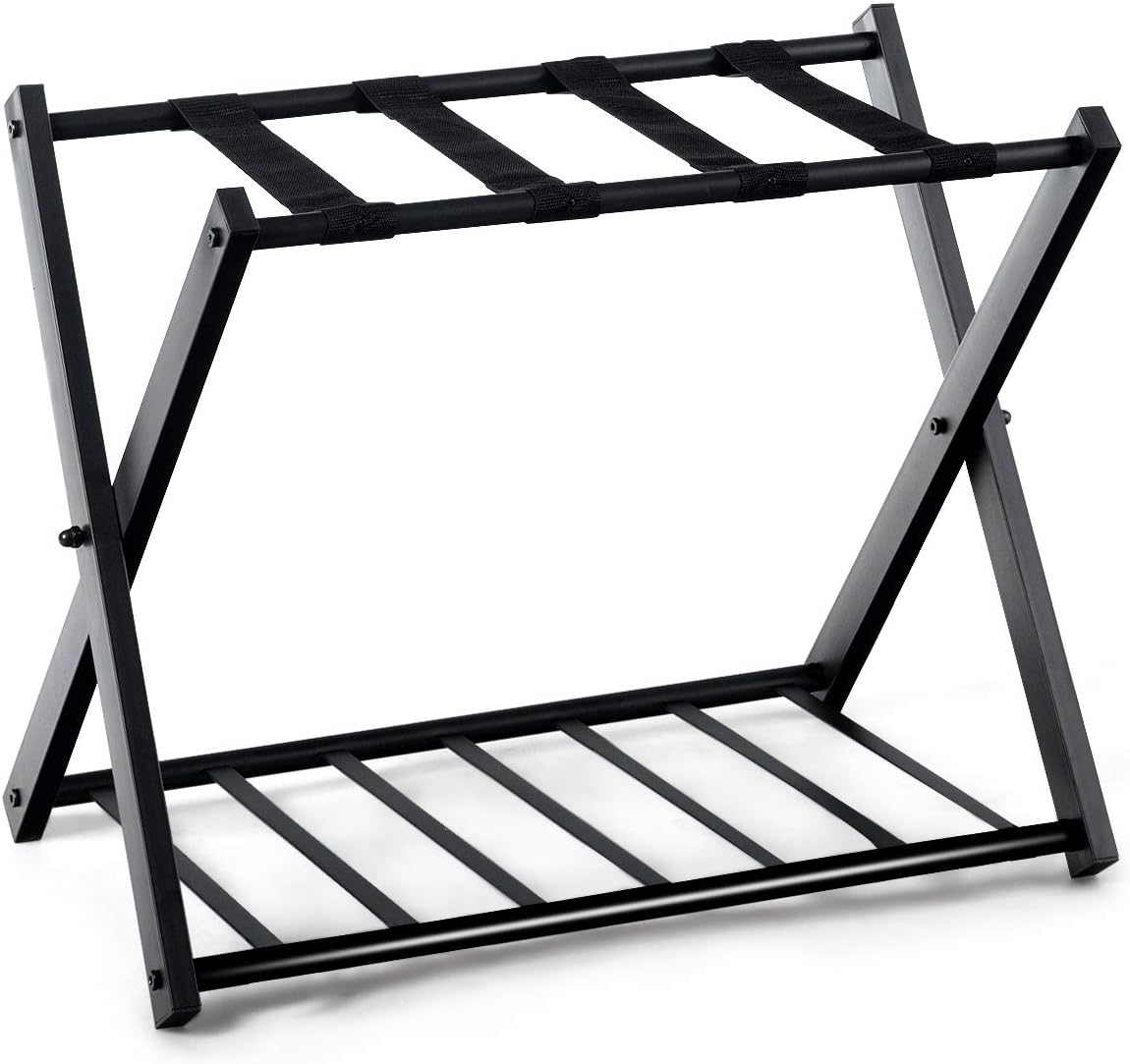 COSTWAY Metal Folding Luggage Rack, 2Tier Home Suitcase Backpacks