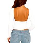 ForeFair Women Sexy Backless Long Sleeve Going Out Top Slim Fit Crewneck Open Back Y2K Fall Tops