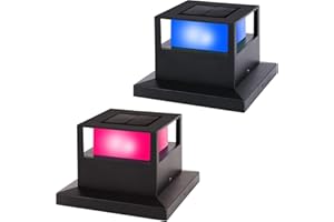 Viewsun 2 Pack Solar Post Cap Lights, Outdoor RGB Color Changing Fence Post Light Solar Powered Caps for Deck, Patio, Garden Decor, High Brightness SMD LED Lighting, Fits 4x4, 5x5 or 6x6 Wooden Posts