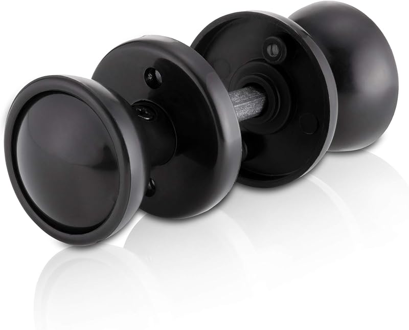 XFORT Black Rim Mortice Knob Set with Plastic Rim Lock Knobs Complete Kit