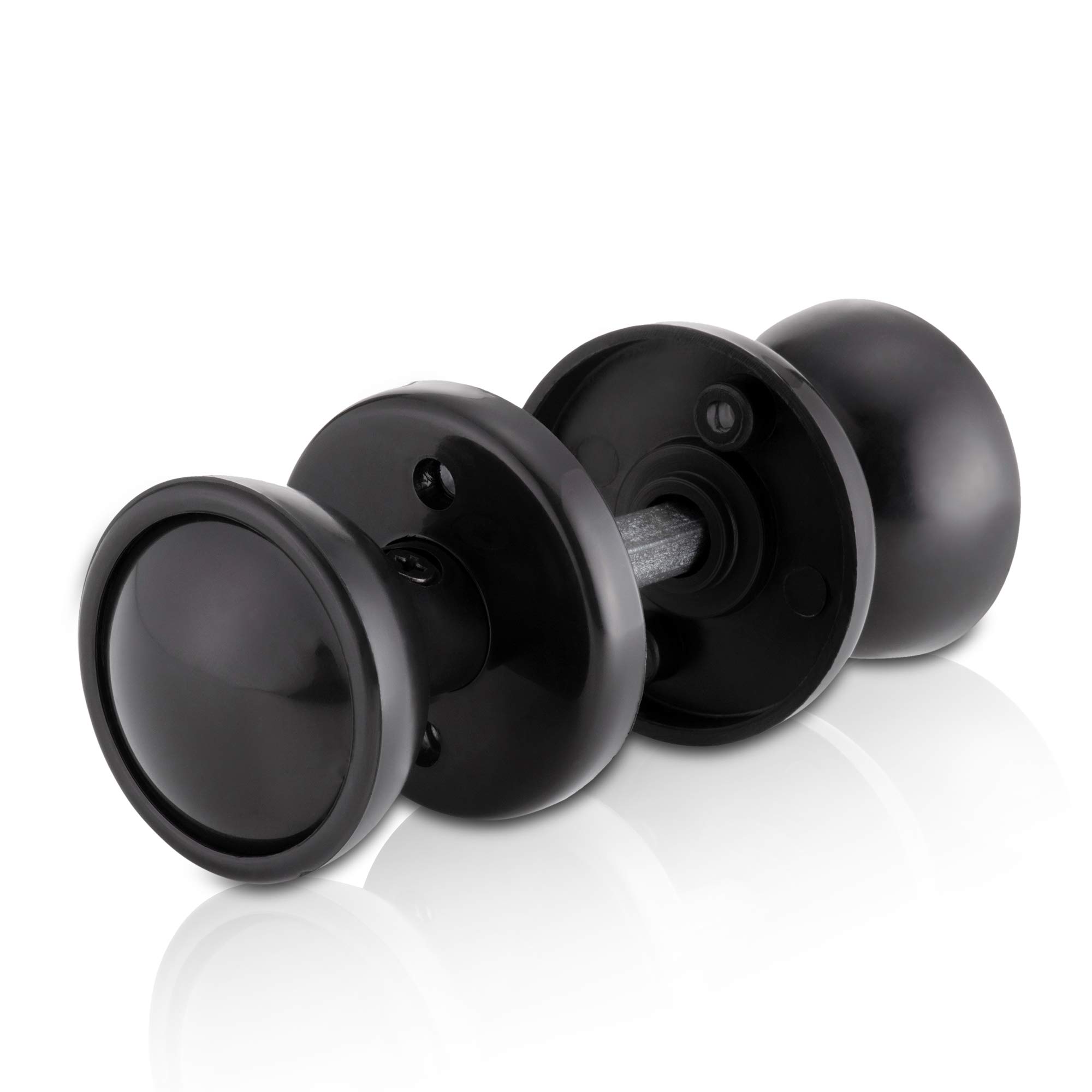 XFORT® Black Rim Mortice Knob Set, Plastic Rim Lock Knobs, Door Knob Handles Complete with Drilled Spindle, Rose Plate, Keyhole Escutcheons and Screws, for use with Sashlocks or as Mortice Knobs