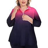 Unsenthy Plus Size Golf Polo Shirts for Women 3/4 Sleeve UPF 50+ Quarter Zip Pullover Quick Dry Athletic Workout Tops XL-5XL