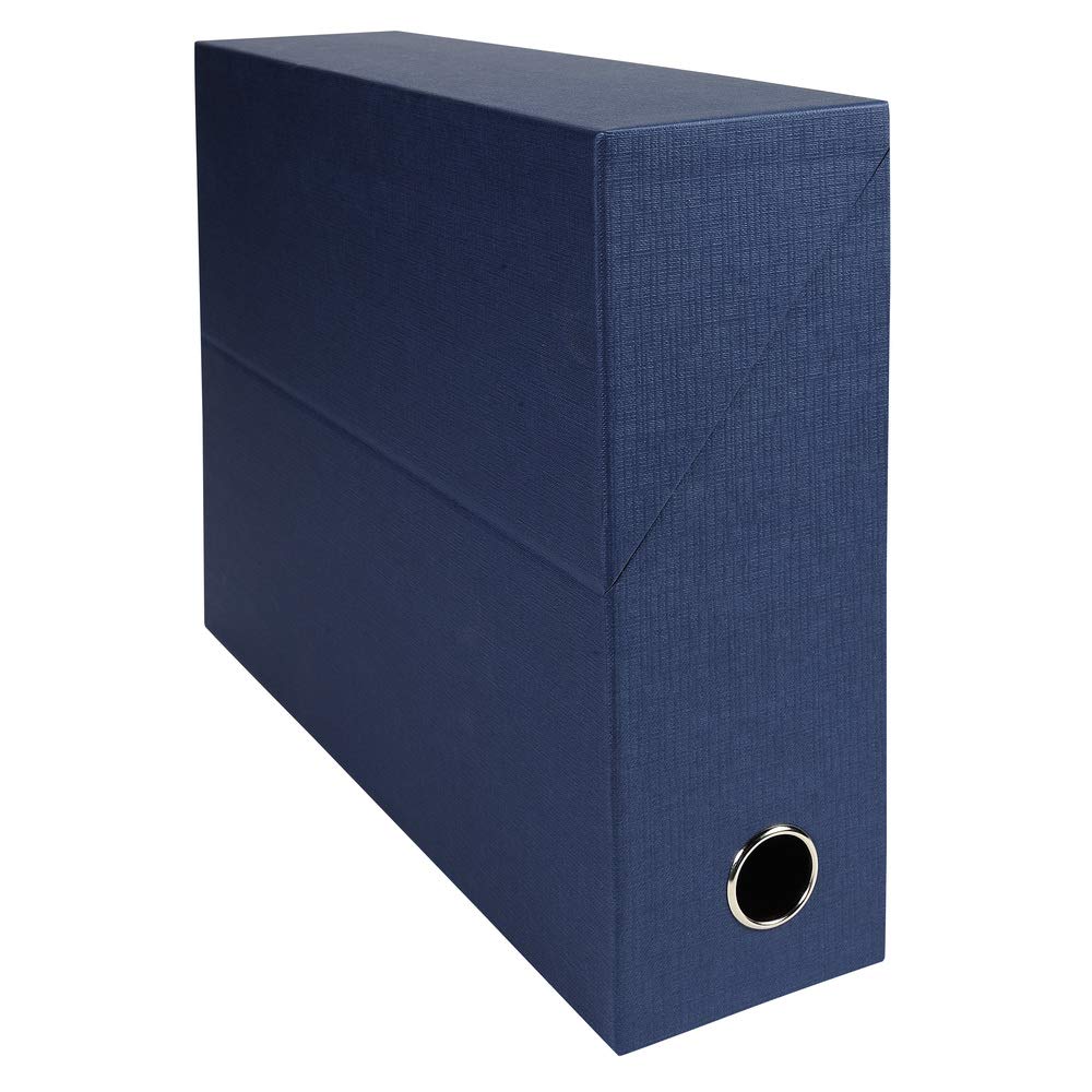 Exacompta - Ref 89527E - Canvas Transfer Box - 250 x 330mm in Size, Suitable for Storing A4 Documents, 90mm Spine, Metal Finger Hole, Spine Label - Dark Blue