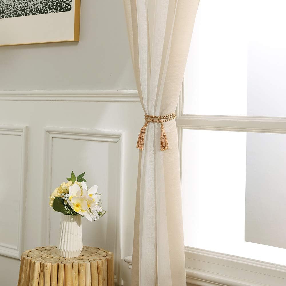 MIULEE 2 Panel Contemporary Decorative Ring Top Eyelet Voile Curtains Sheer Panels for Bedroom Livingroom Nursery Room 55" wide x63 Drop (140cm wide x 160cm Drop) Beige - Image 5