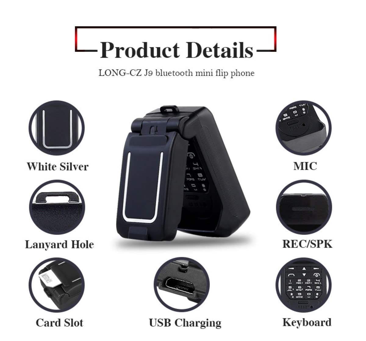 LONG-CZ J9 World Mini Smallest Flip Mobile Phone Unlocked (Black)