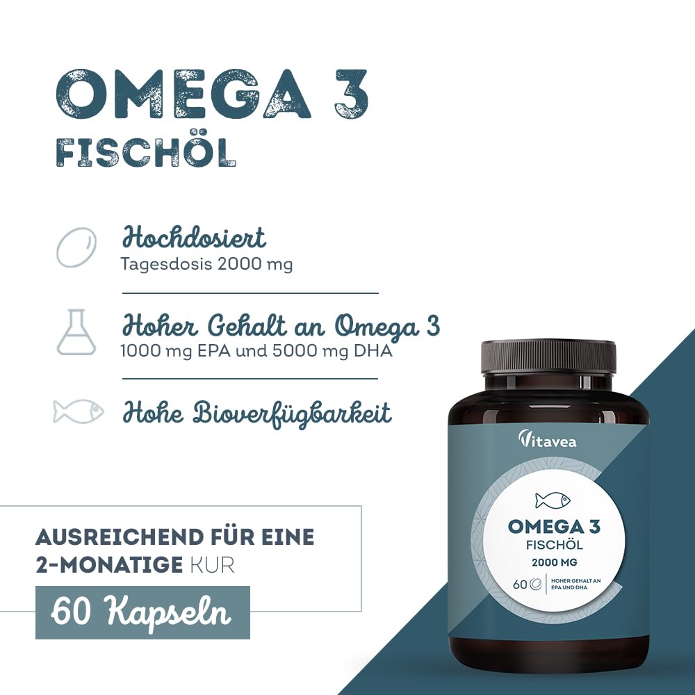 Omega 3 Wildfischöl 2000mg - 1000mg EPA, 500mg DHA - 60 Stück 2