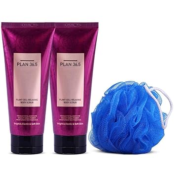 Plan 36.5 Korean Body Scrub pack of 2 with1 Loofah Tan Removal|Body Exfoliator With Walnut Shell Powder| Honey (200 ml each)