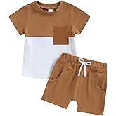fhutpw Baby Toddler Boy Clothes Summer Outfits 6 12 18 24 Months Patchwork Short Sleeve T Shirt & Shorts Sets with Pockets