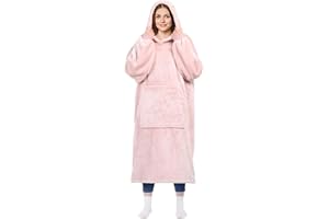 KPBLIS Wearable Blanket Hoodie Gifts for Women and Men, Oversized Hooded Blankets Sweatshirt Adult Birthday Gifts for Mom Girlfriend Gifts, Cozy Fleece Blanket with Sleeves and Giant Pocket, Pink