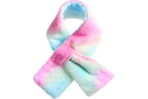 Coume Kids Scarf for Girls Boy Rainbow Toddler Winter Scarf for Little Girl Neck Warmer Cute Gradient Cross Tie Fluffy Collar