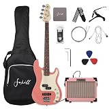Fojill Full Size 4 Four String Electric Bass Guitar 10W Battery Power Bluetooth Amplifier Amp Beginner Starter Kit Set Combo Bundle Accessory Gig Bag,Strap,Picks,Capo,Cable,Strings(GPK)