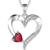 YL Heart Necklace 925 Sterling Silver Love Heart Pendant Birthstone Jewelry for Women