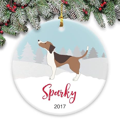 Beagle Dog Ceramic Ornament Personalized With Name And Year