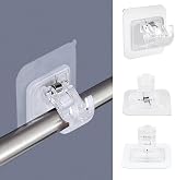 Bohoray 4Pcs Self Adhesive Curtain Rod Brackets Wall Mount Clips Clear view 6