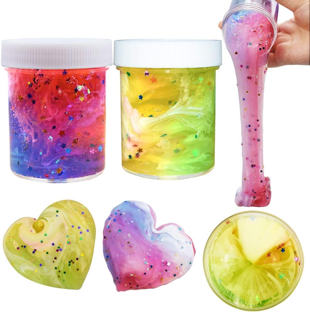 SWZY Newest Starry Sky Slime, Fluffy Slime Toy Floam Mixing Cloud Slime Putty Scented Stress Relief Clay for Kids and Adults, 2 Pack