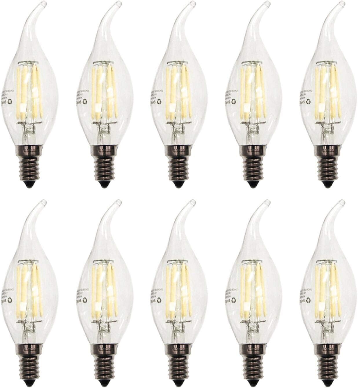 ZFQ Pack of 10 Edison LED Bulb E14 C35 Led Filament Lamp for Chandelier Retrofit Classic, 6W, 600 Lumens, Warm White 2700K