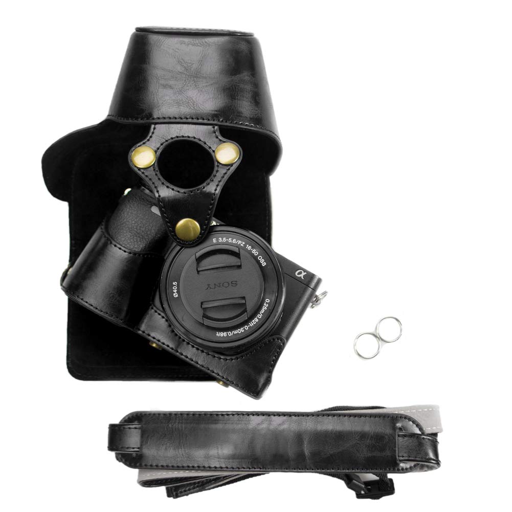 kinokoo PU Leather Camera Case Compatible for Sony A6300 A6400 A6000 and 16-50mm Lens - Black