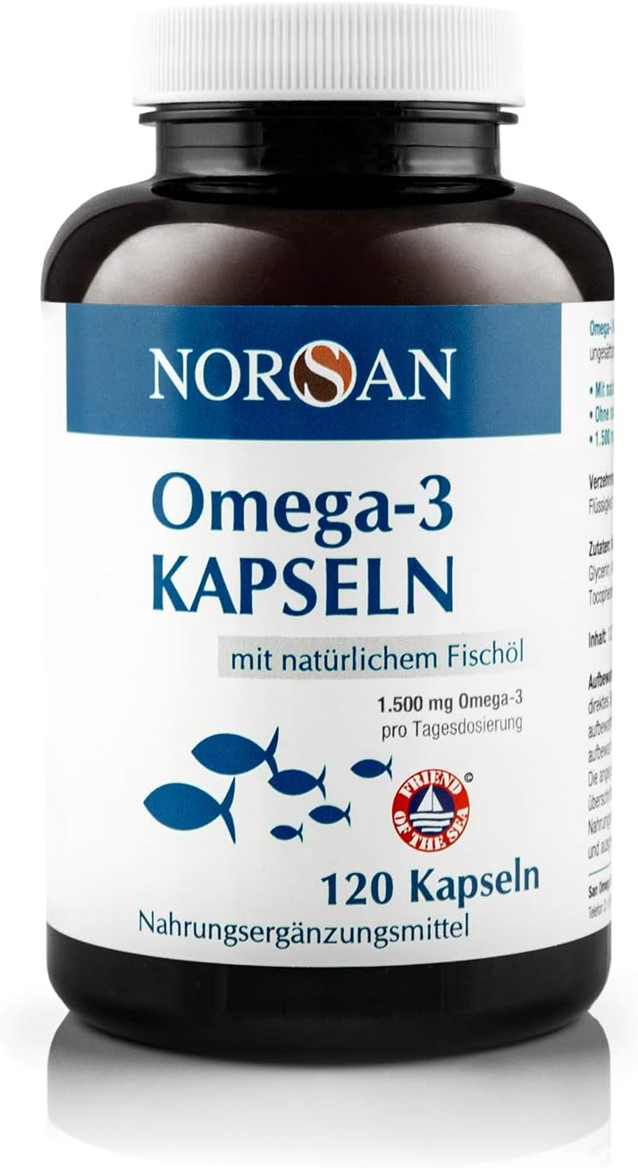 NORSAN I Omega 3 Kapseln hochdosiert I 1.500 mg Omega 3 pro Tagesdosis I 120 Fischölkapseln I natürliches Omega 3 Fischöl I von Schadstoffen gereinigt I Laborgeprüft
