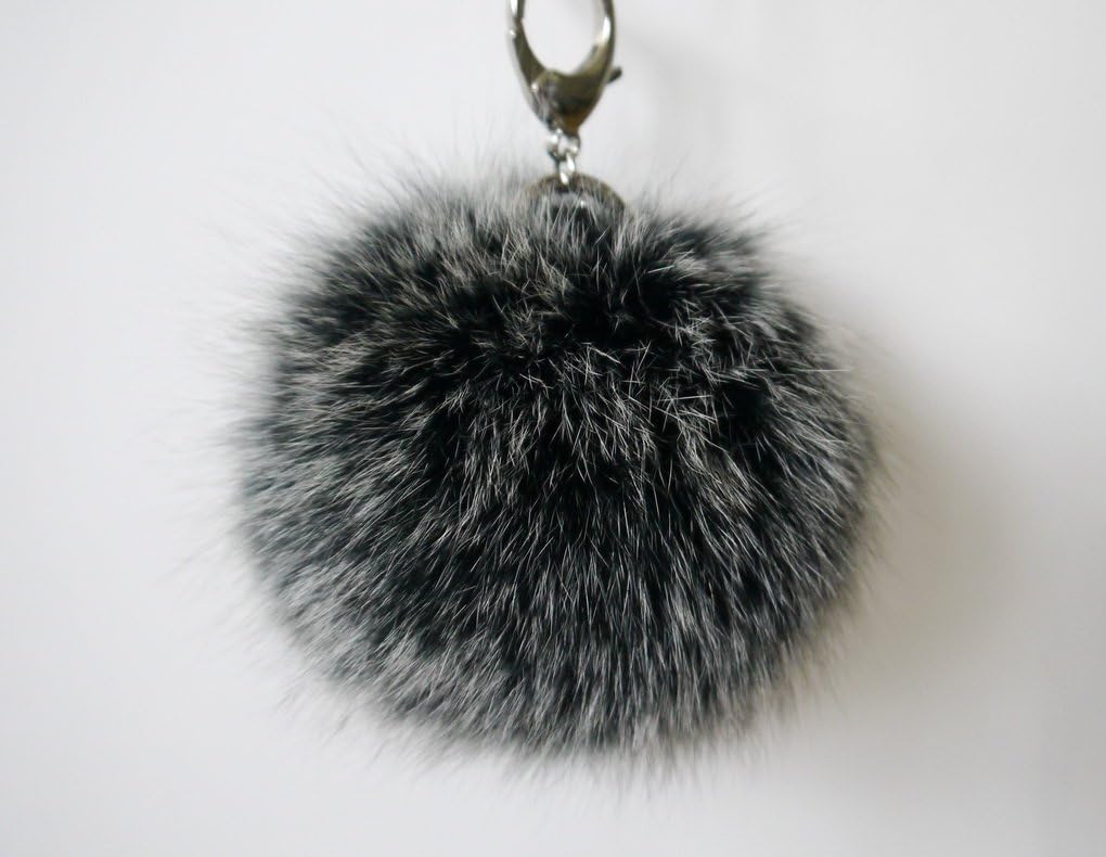 AURORA168 Handmade Fur Pom Poms Ball Cute Car Accessories Keyring Keychain Bag Purse Charm Silver Chain, Large (Frost)
