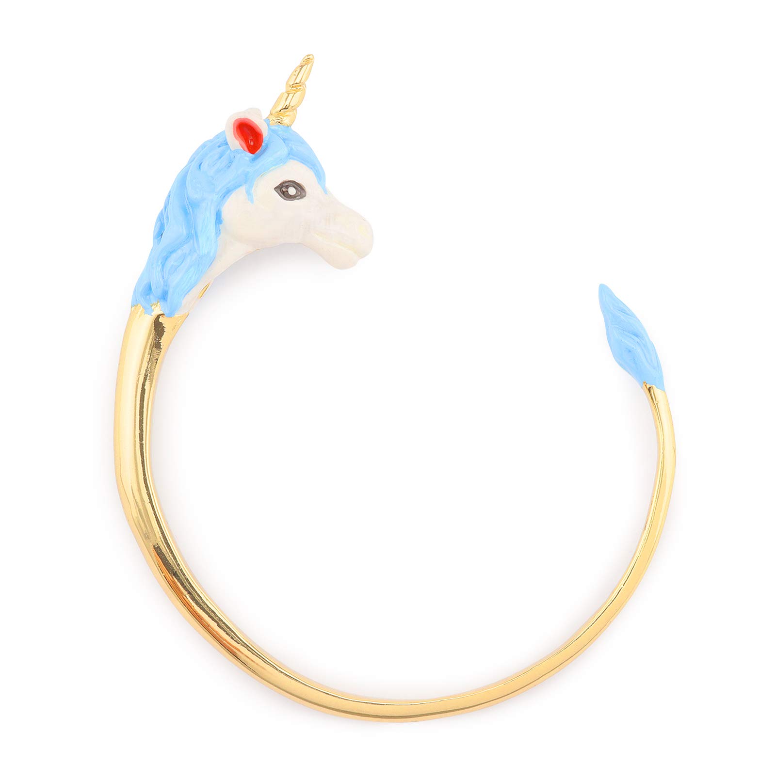Monkimau Women's Unicorn Bracelet Bangle Made of Brass with Gold-Plated White Hand-Painted