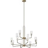 Kichler Kimrose 12 Light Chandelier with Clear Fluted Glass Shades in Brushed Natural Brass, 40.5" x 32.25"