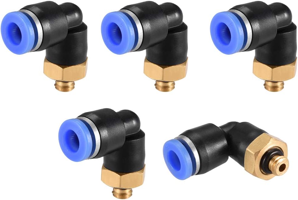 sourcing map Push to Connect Tube Fitting Male Elbow 6mm Tube OD x M5 Thread Pneumatic Air Push Fit Lock Fitting Blue 5pcs