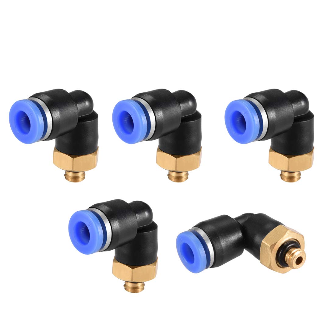 sourcing map Push to Connect Tube Fitting Male Elbow 6mm Tube OD x M5 Thread Pneumatic Air Push Fit Lock Fitting Blue 5pcs