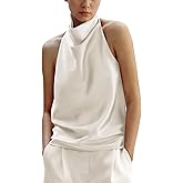 Maohao Women's Silk Satin Tank Tops Halter Draped Front Sexy Backless Womens Summer Tops Elegant Camisole Tops