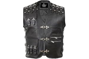 Men's New Heavy Buckled Biker Rider Motorcycle Motorbike Rocker Cafe Racer Retro Stylish Genuine Cowhide Leather Vest