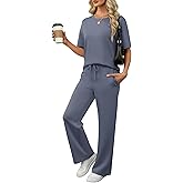 ANRABESS Women's Lounge Sets 2 Piece Outfits 2026 Summer Casual Short Sleeve Sweatsuits Matching Tracksuits Wide Leg Pant Set