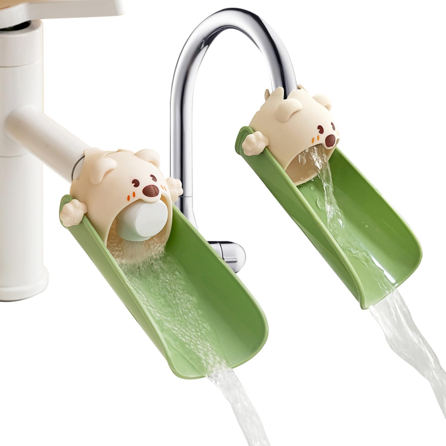 Photo 1 of 2-Pack Beige Faucet Extender for Toddlers & Kids, Child-Safe Silicone Sink Adapter with Visual Temp Alert, Fits Standard/Gooseneck Faucets - Bathroom, Kitchen, Bathtub