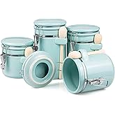 Foraineam 4-Piece Ceramic Canister Set Airtight Food Storage Container with Clamp Top Lid and Wooden Spoon