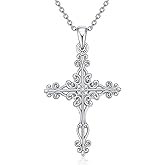 LWXIE Diamond Cross Necklace for Women 925 Sterling Silver Cross Pendant Necklaces for Ladies with Lab Grown Diamond Jewelry Gifts