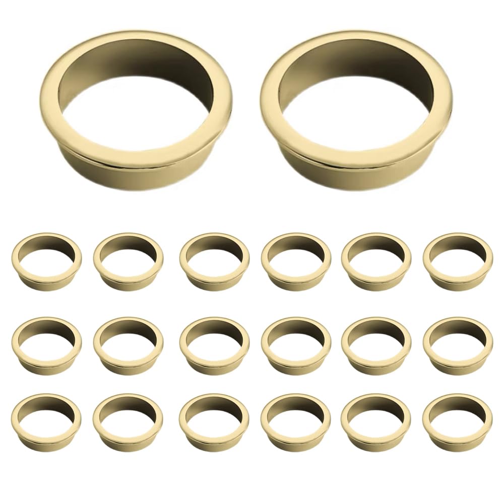 20Pcs Desk Cable Grommets 35mm Wire Hole Cover Round Plastic Grommet Cable Hole Cover for Home Office Table Wire Organizers (Bright Gold)