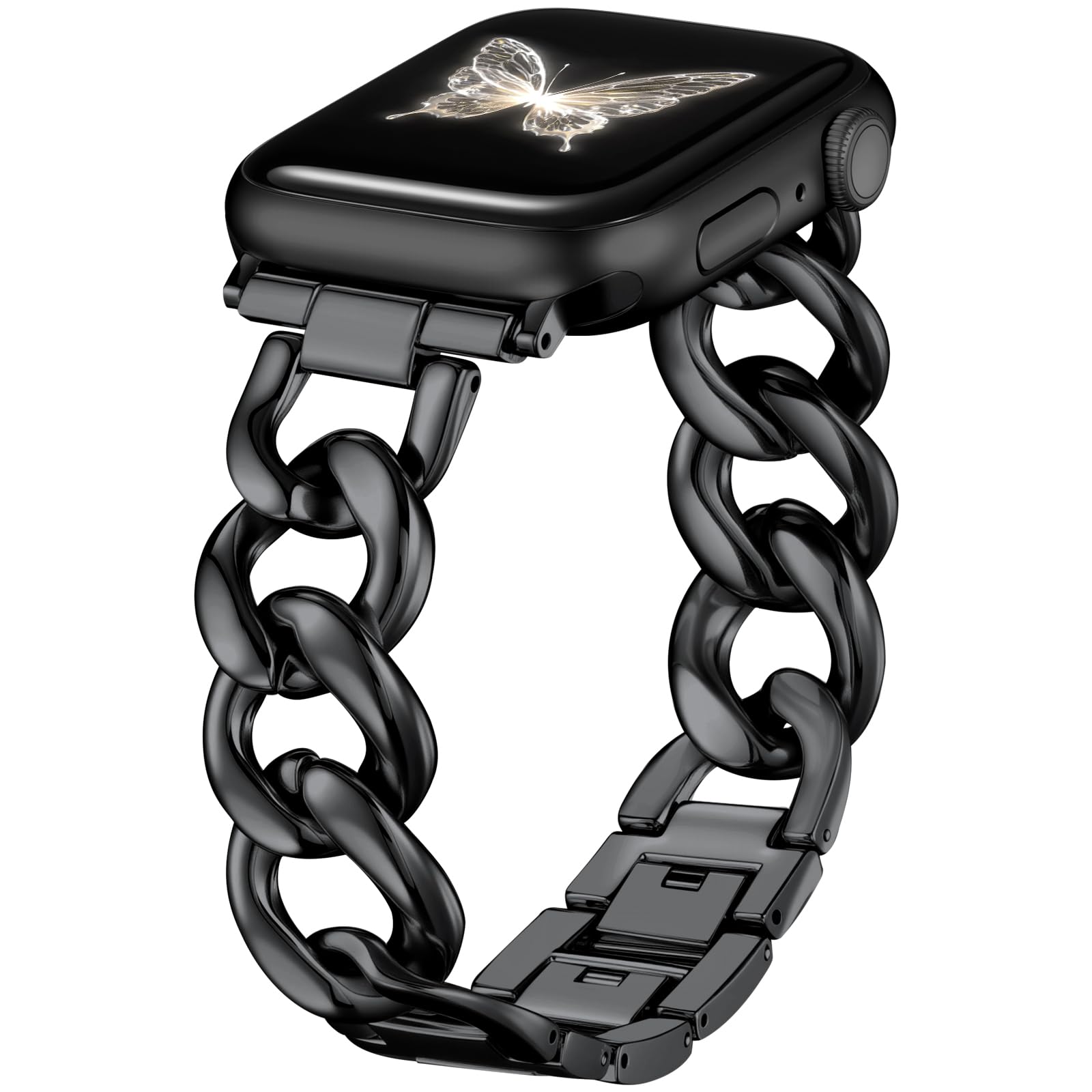DaQin Gold Band Compatible with Apple Watch Bands for Women 44mm 45mm 46mm 42mm, Metal Chain Link Steel Replacement Accessories Bracelet for iWatch Bands Series 11 10 9 8 7 6 5 4 3 2 1 SE, Black