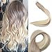 Fshine Tape in Hair Extensions 16 Inch Balayage Ash Blonde to Golden Blonde and Platinum Blonde Tape in Human Hair Extensions 20pcs 50g Straight Natural Remy Hair Tape in Extensions